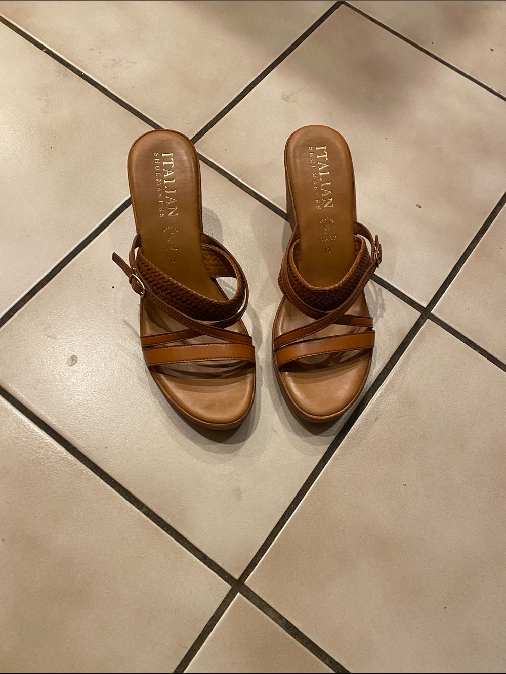 Italian Shoemakers Tan Brown Leather Crossover Heel Slides
